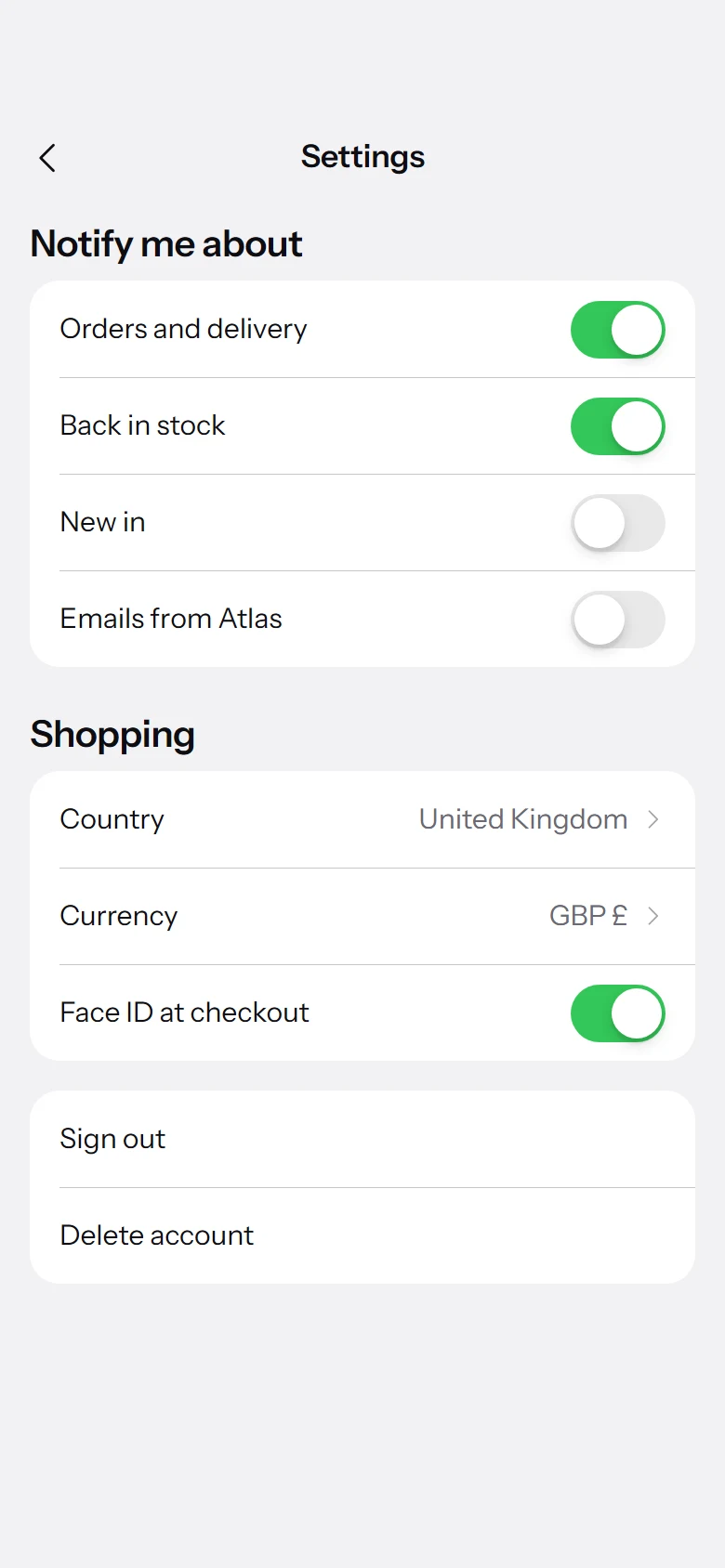 Atlas Store Settings preview
