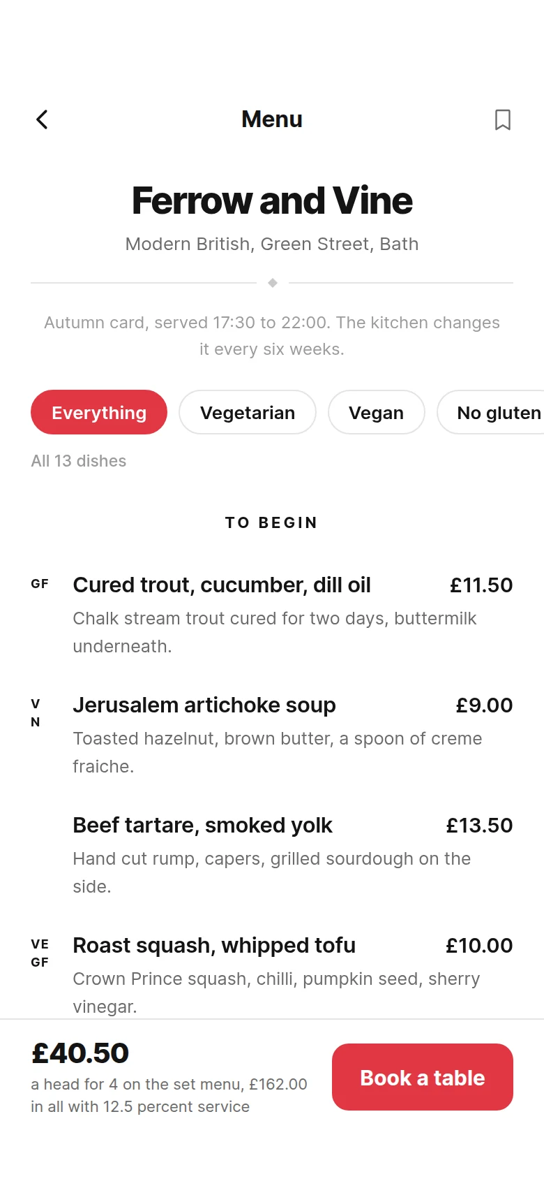 Banquette Restaurant Menu preview