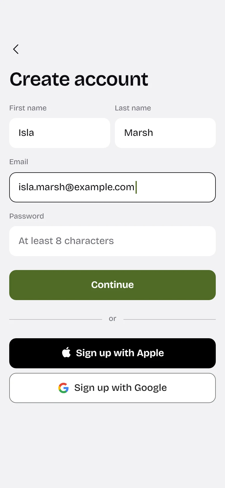 Bare Store Create Account preview