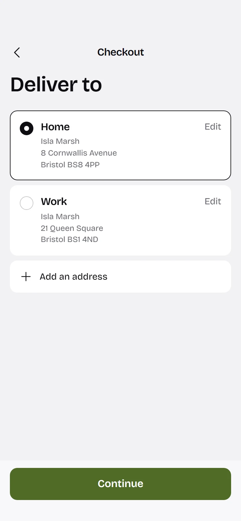 Bare Store Delivery Address preview