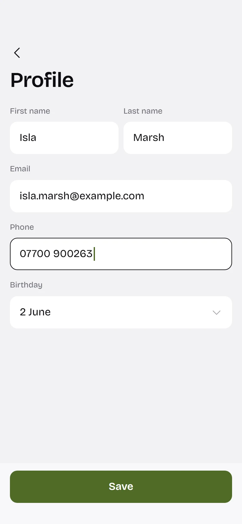 Bare Store Edit Profile preview