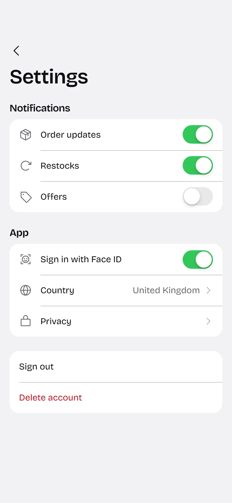 Bare Store Settings preview