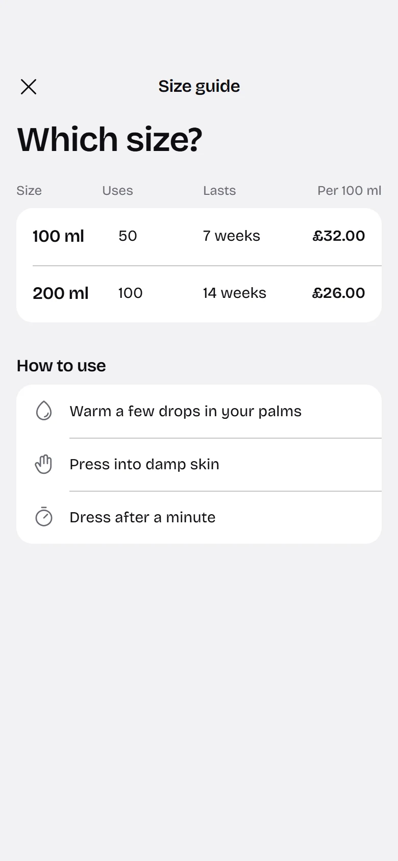 Bare Store Size Guide preview