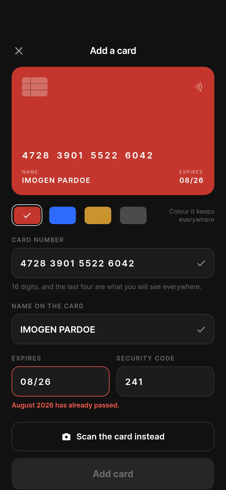 Billfold Add A Card preview