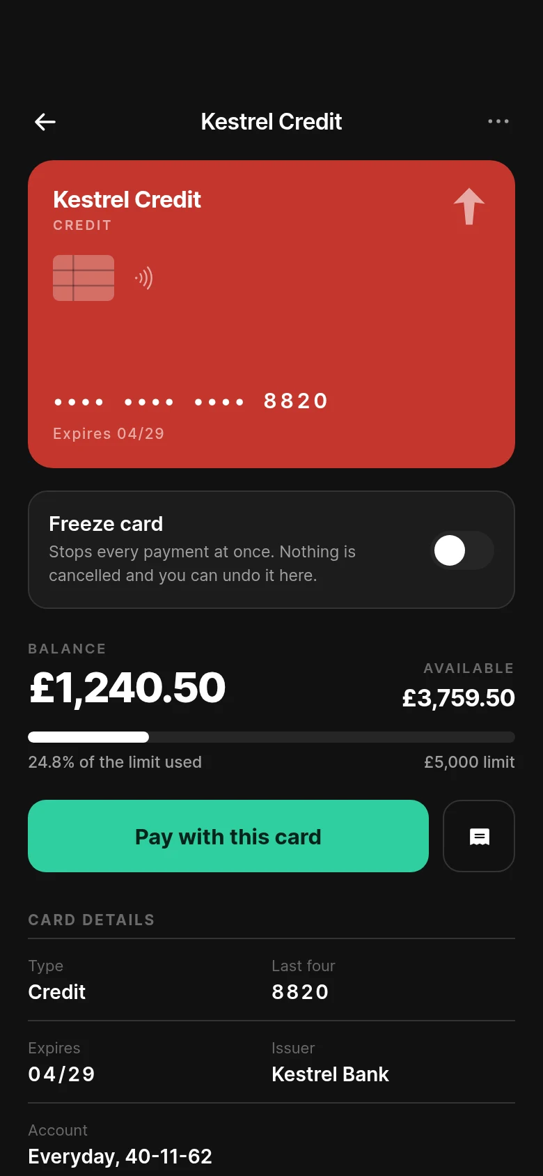 Billfold Card Detail preview