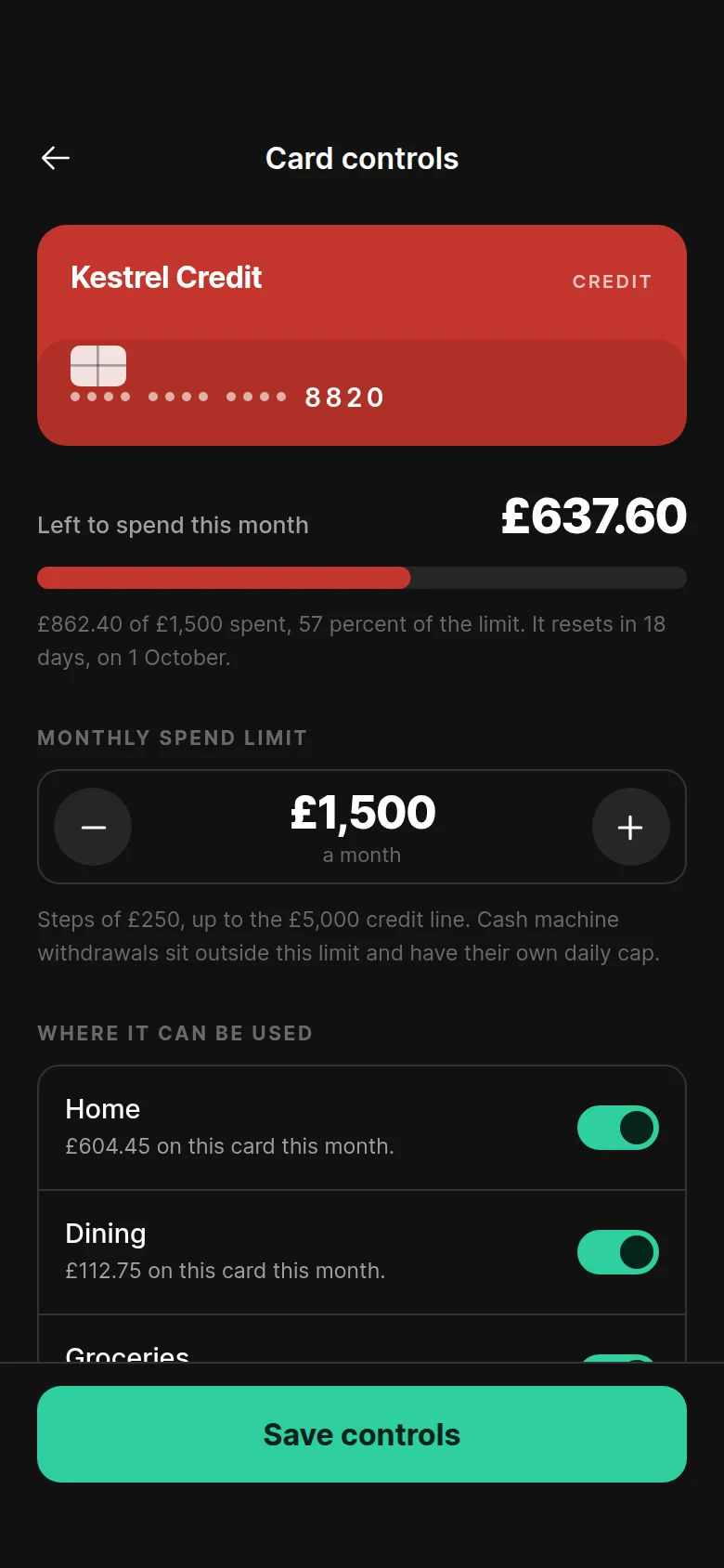 Billfold Card Controls preview