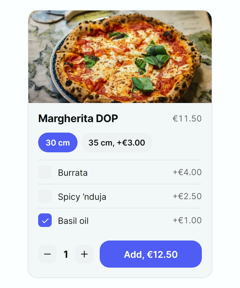 Bistro Item Options Card preview
