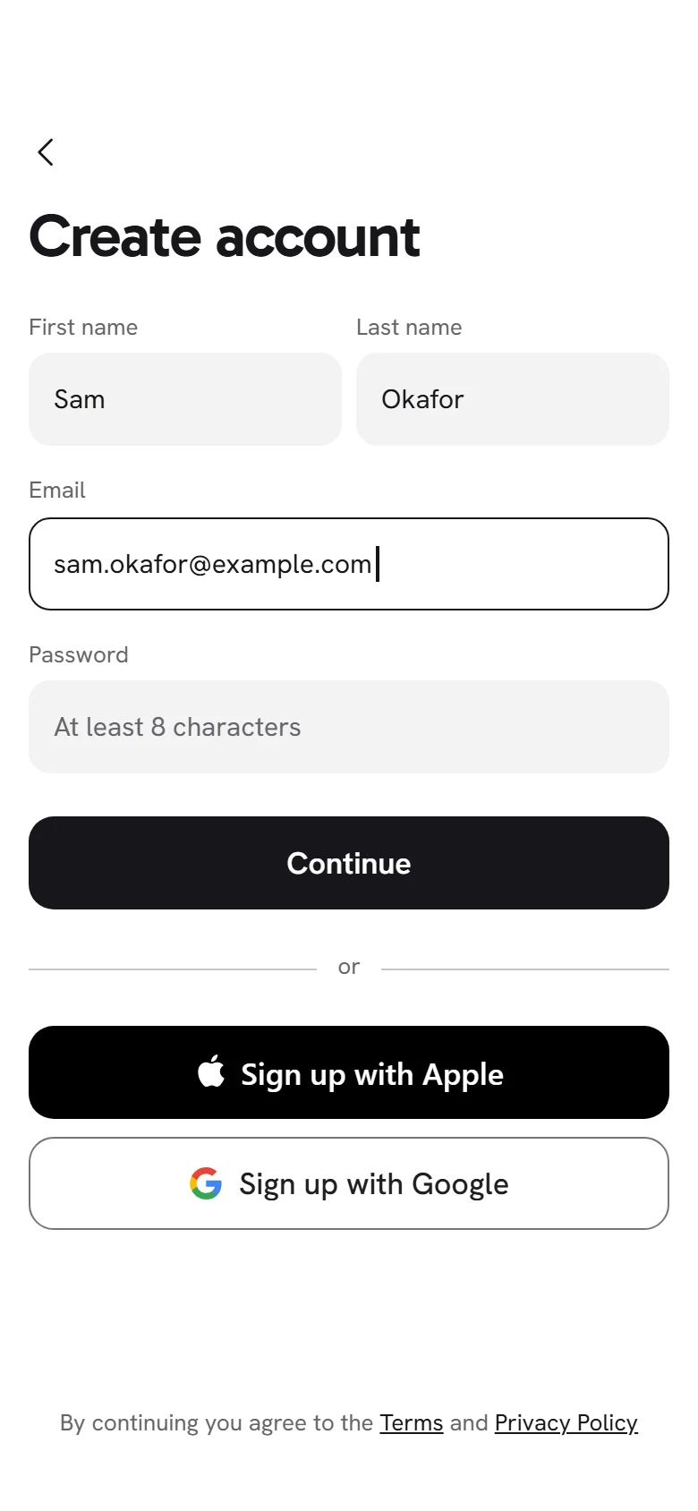 Bloom Store Create Account preview