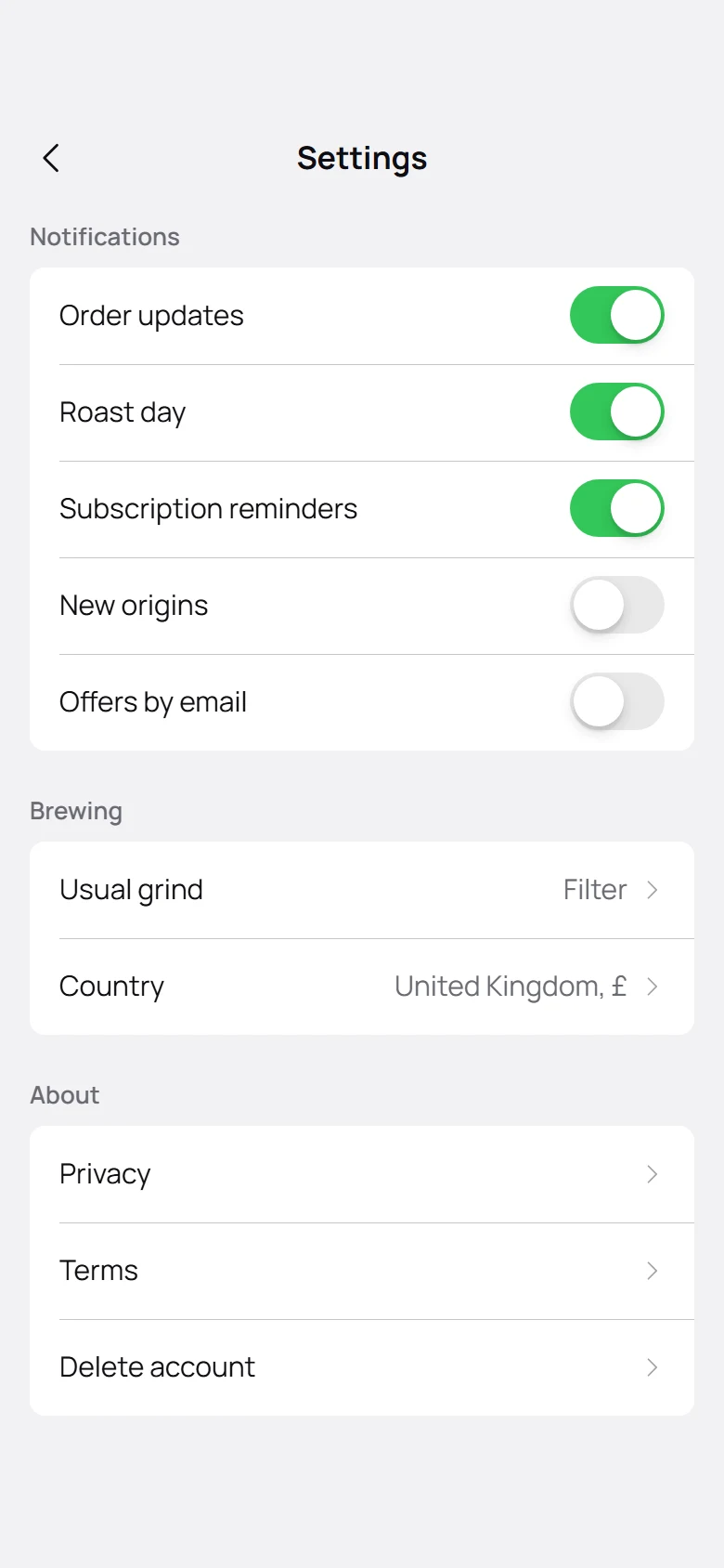 Brew Store Settings preview