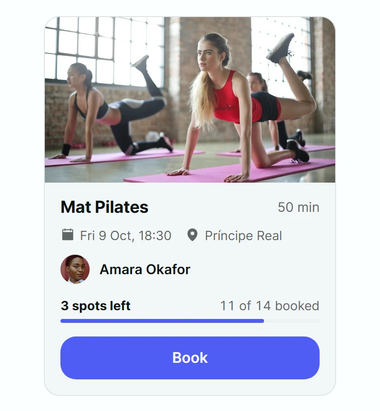 Brisk Class Booking Card preview