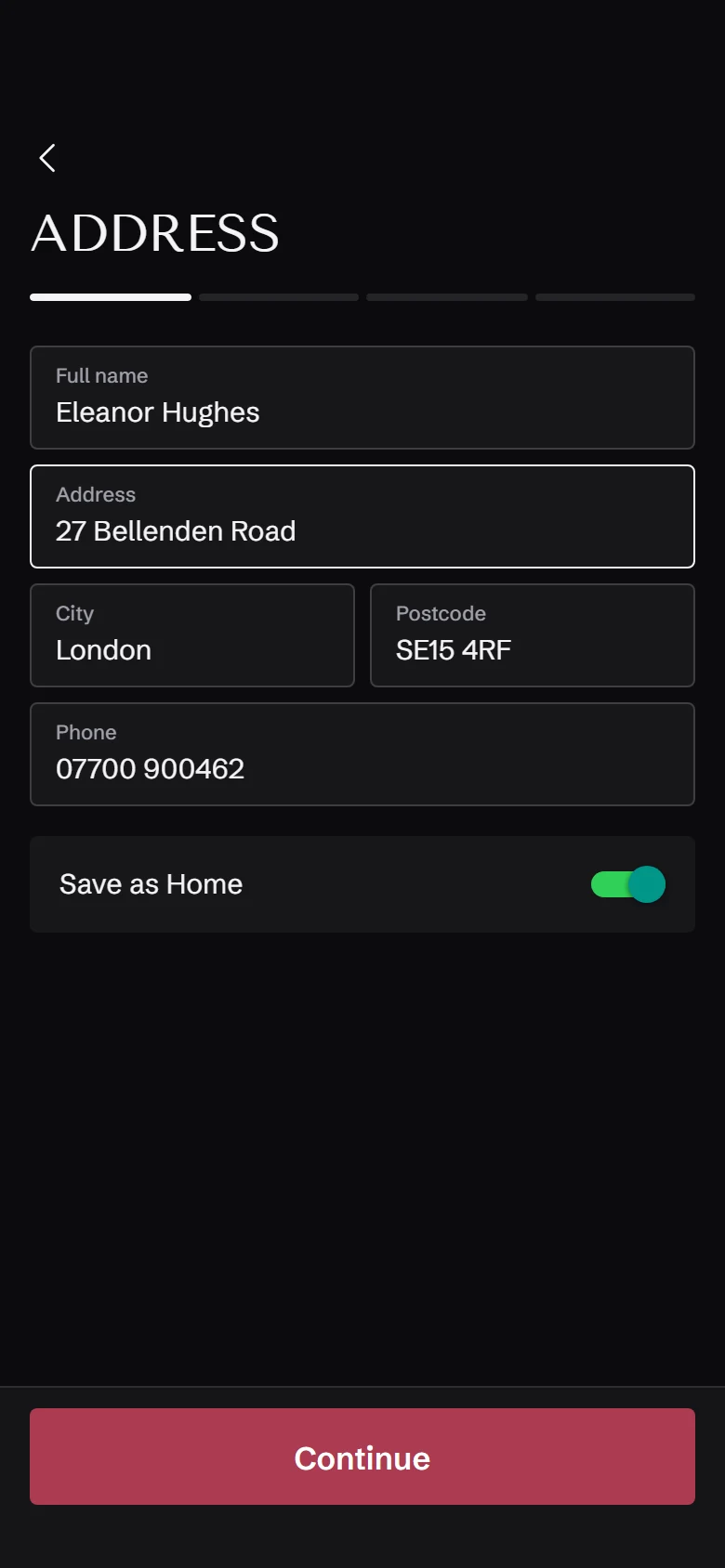 Cellar Store Delivery Address preview