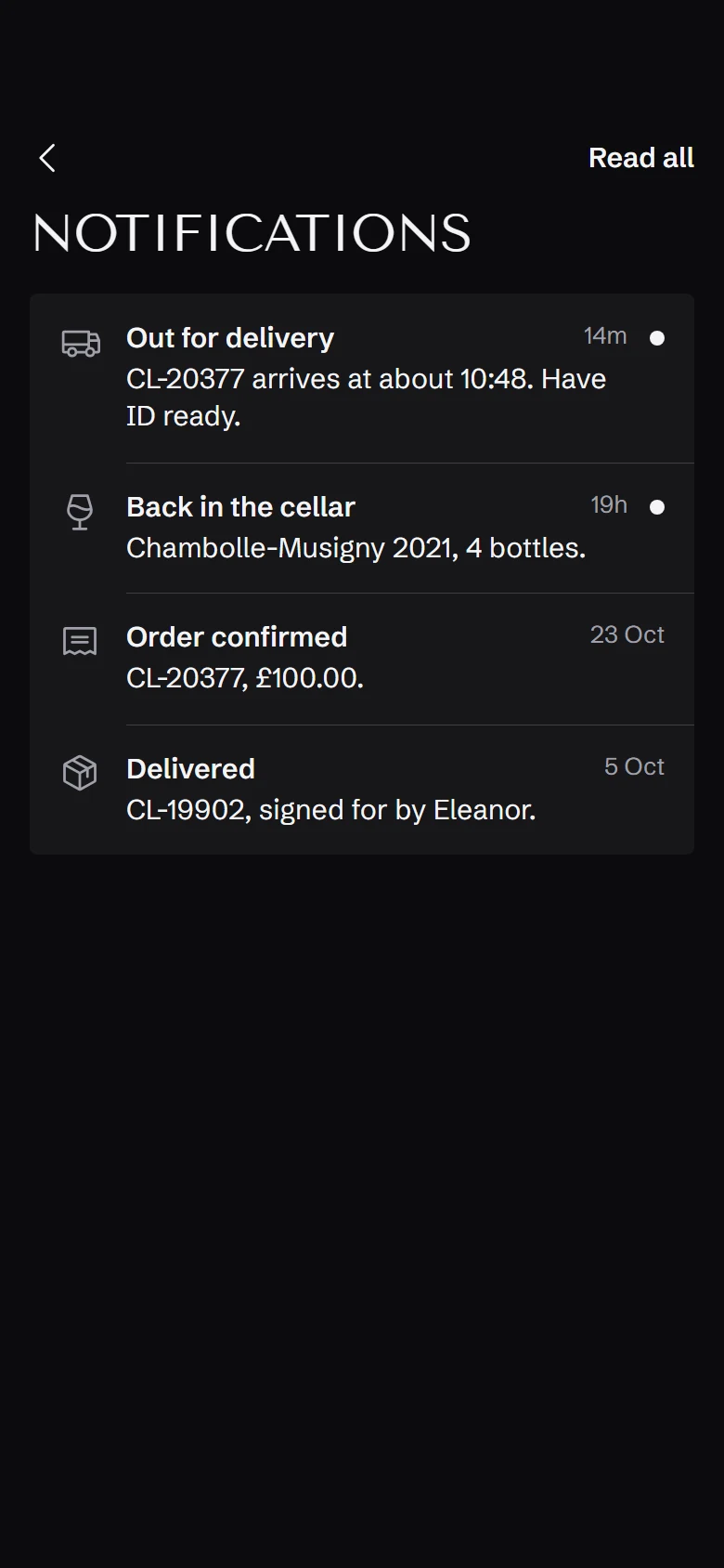 Cellar Store Notifications preview