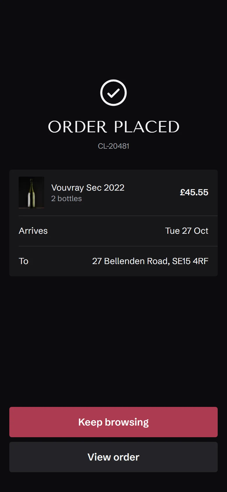 Cellar Store Order Placed preview