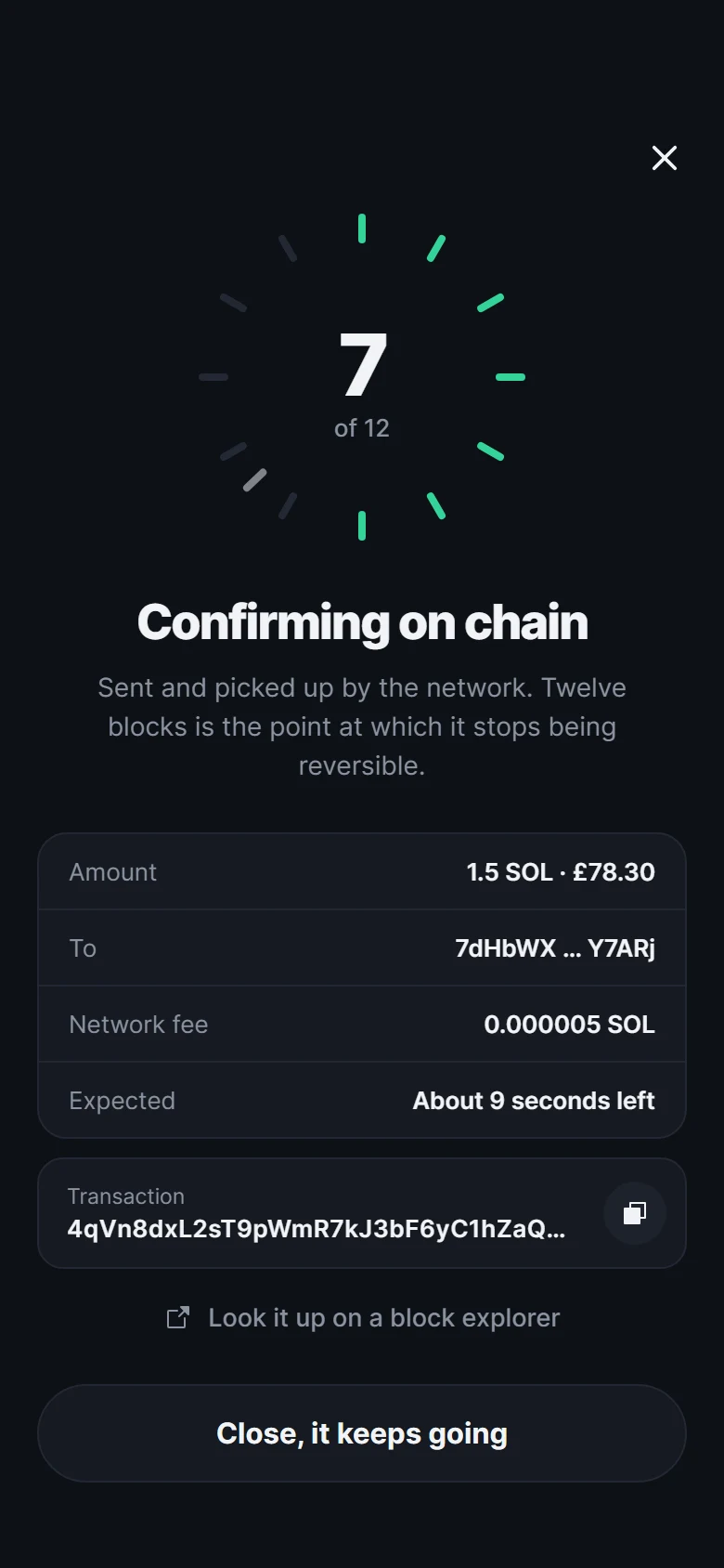 Vista previa de Chain Transaction Status