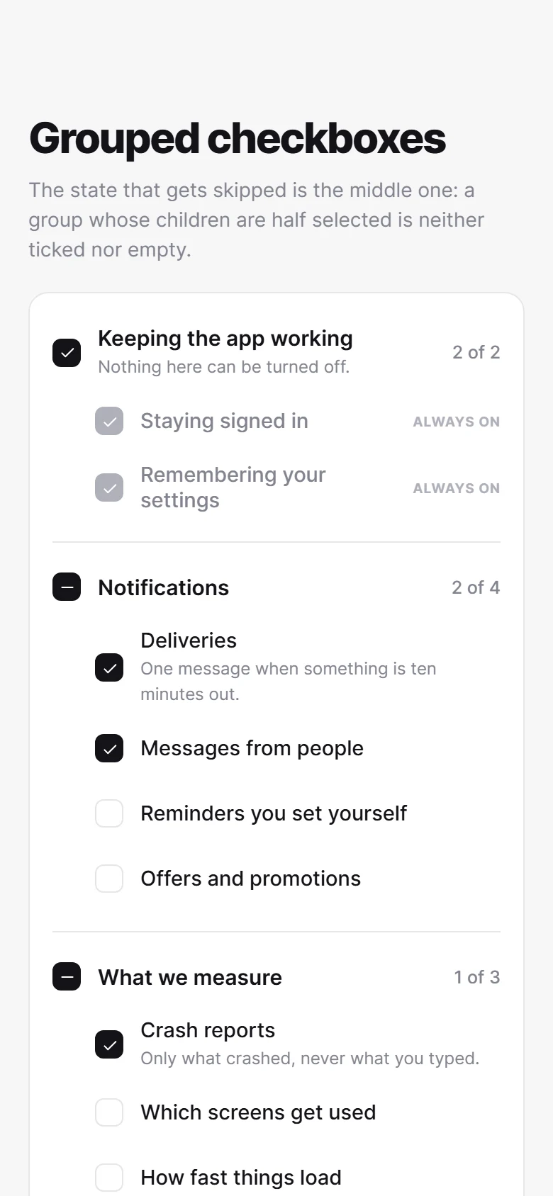 Grouped Checkboxes preview