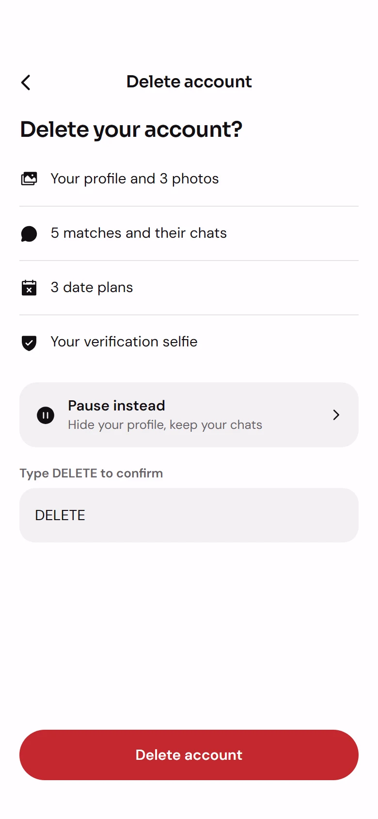 Clasp Delete Account preview