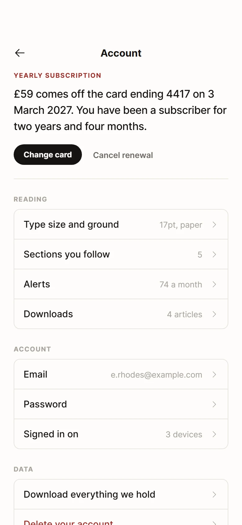 Column Subscriber Account preview
