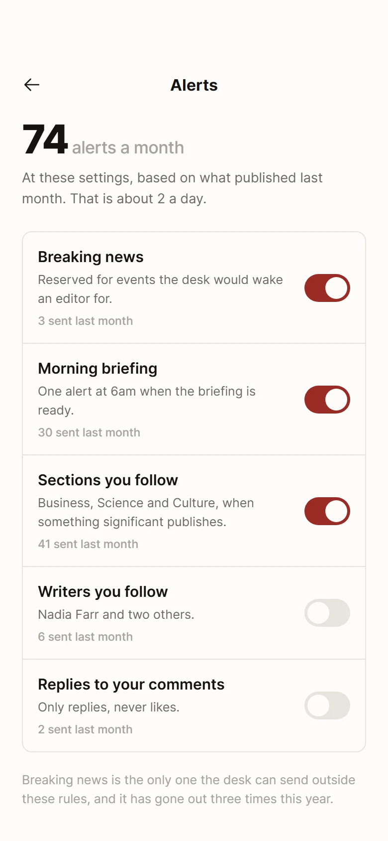 Column Alert Settings preview