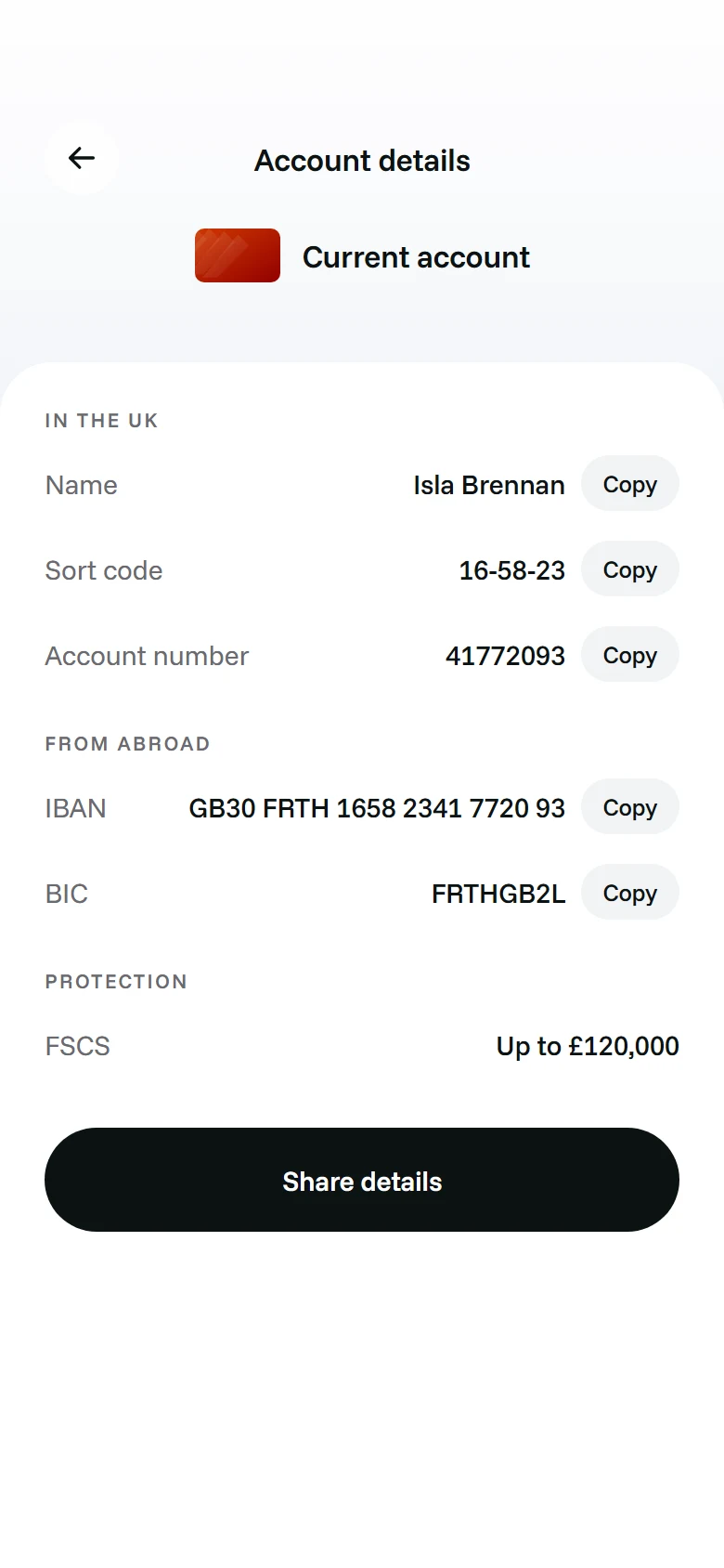 Farthing Account Details preview