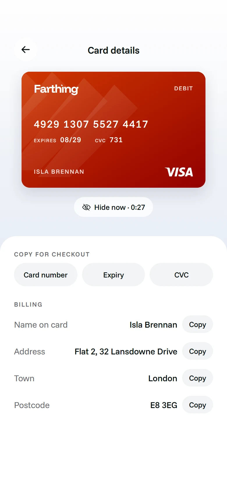 Farthing Card Details preview
