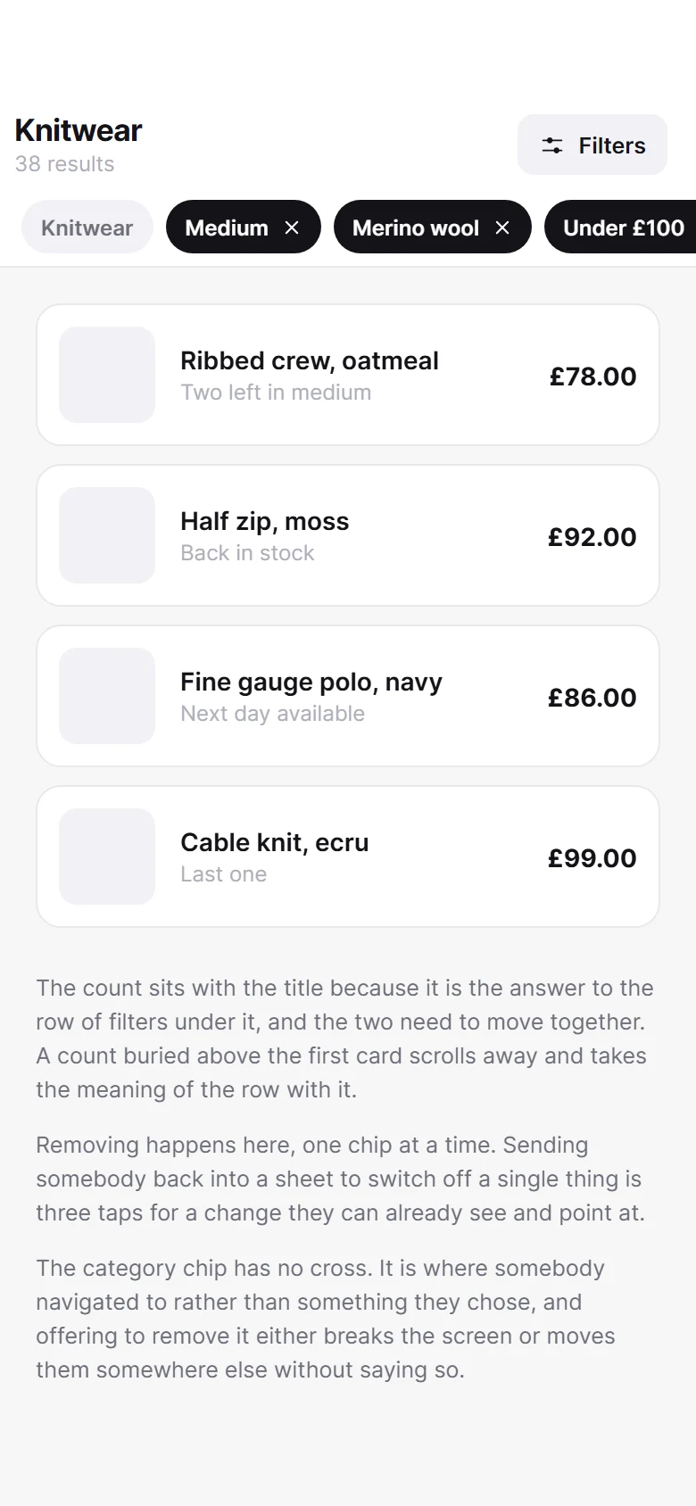 Applied filters preview