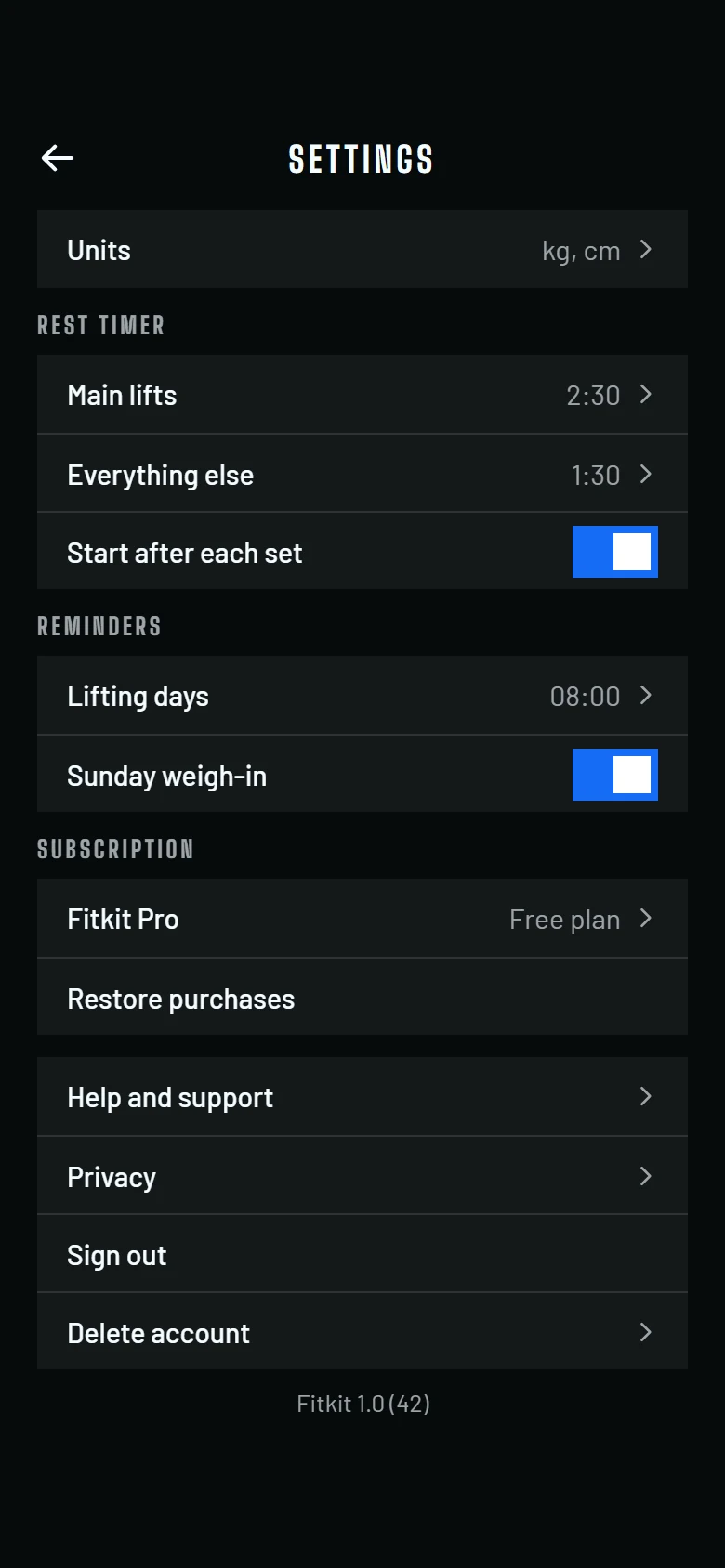 Fitkit Settings preview