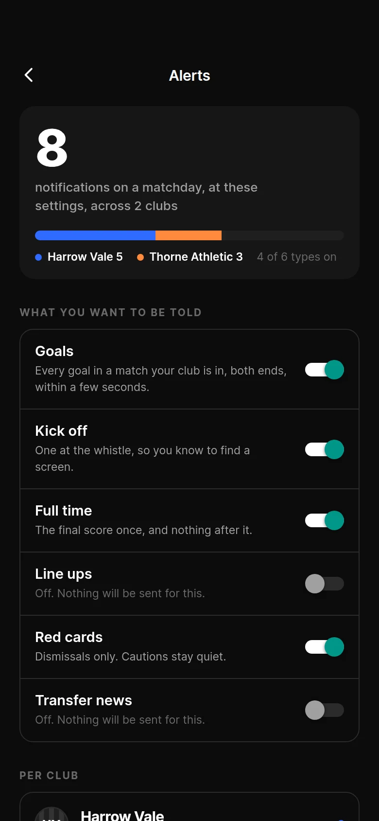 Fixture Alert Settings preview