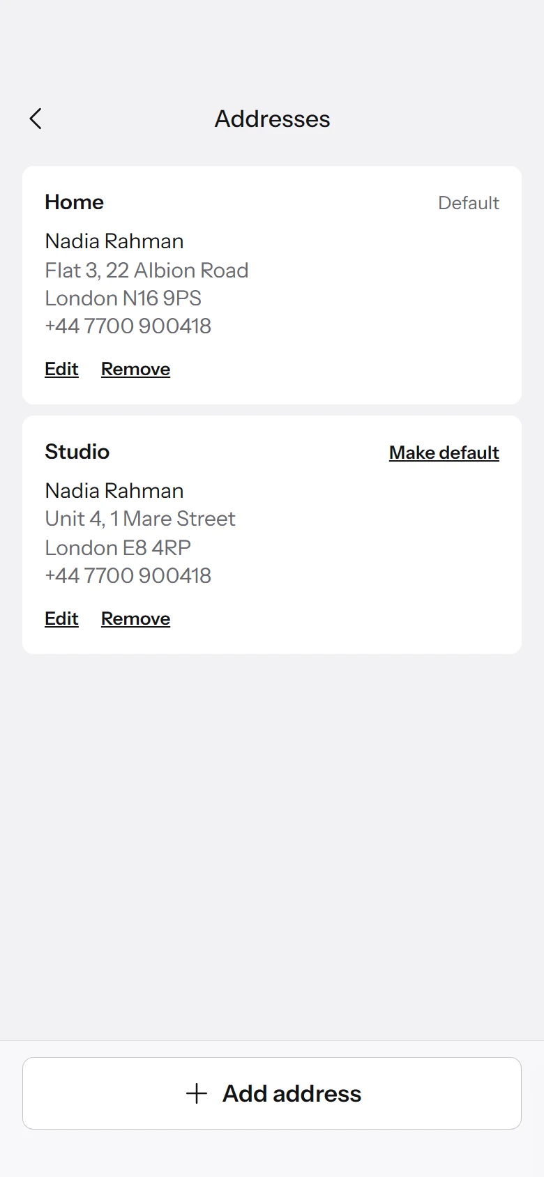 Form Store Addresses preview