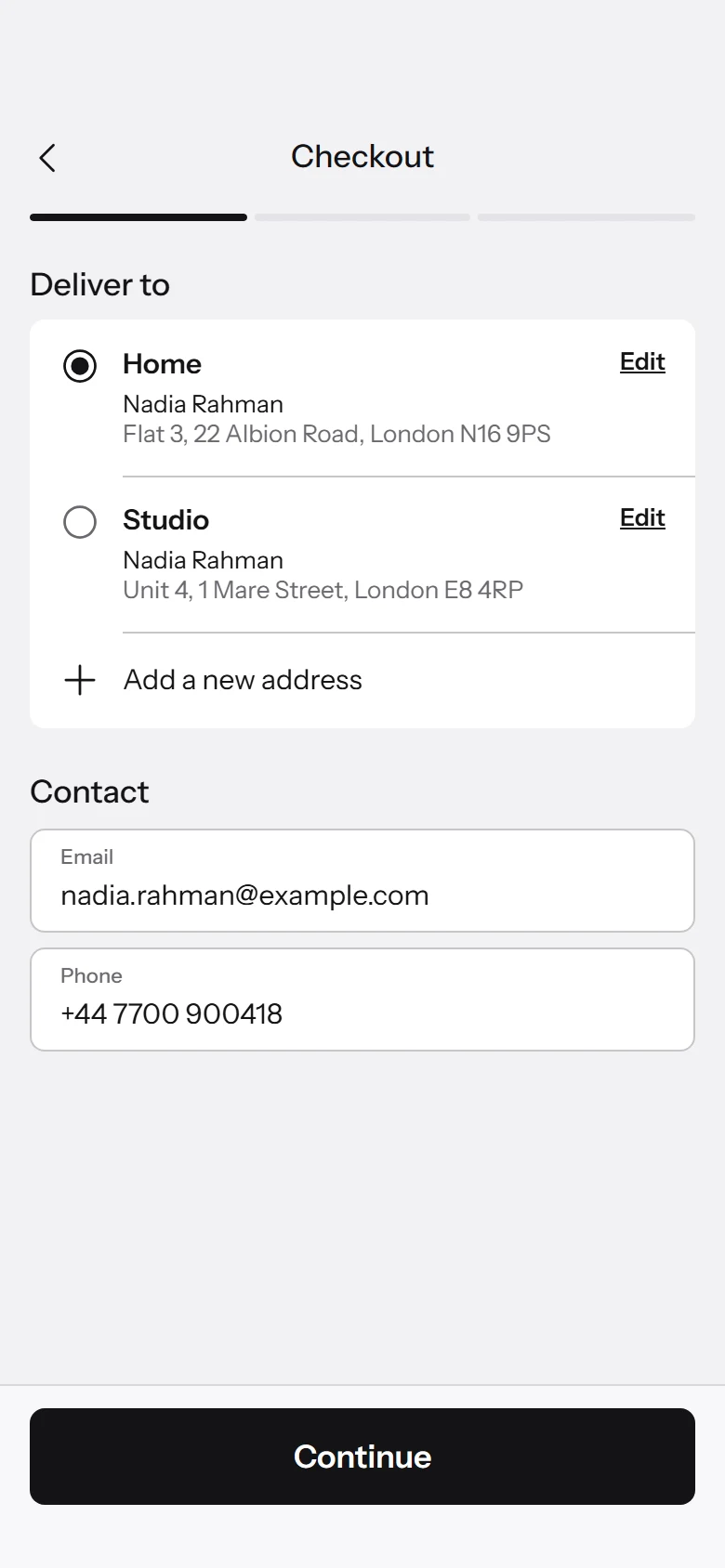 Form Store Delivery Address preview
