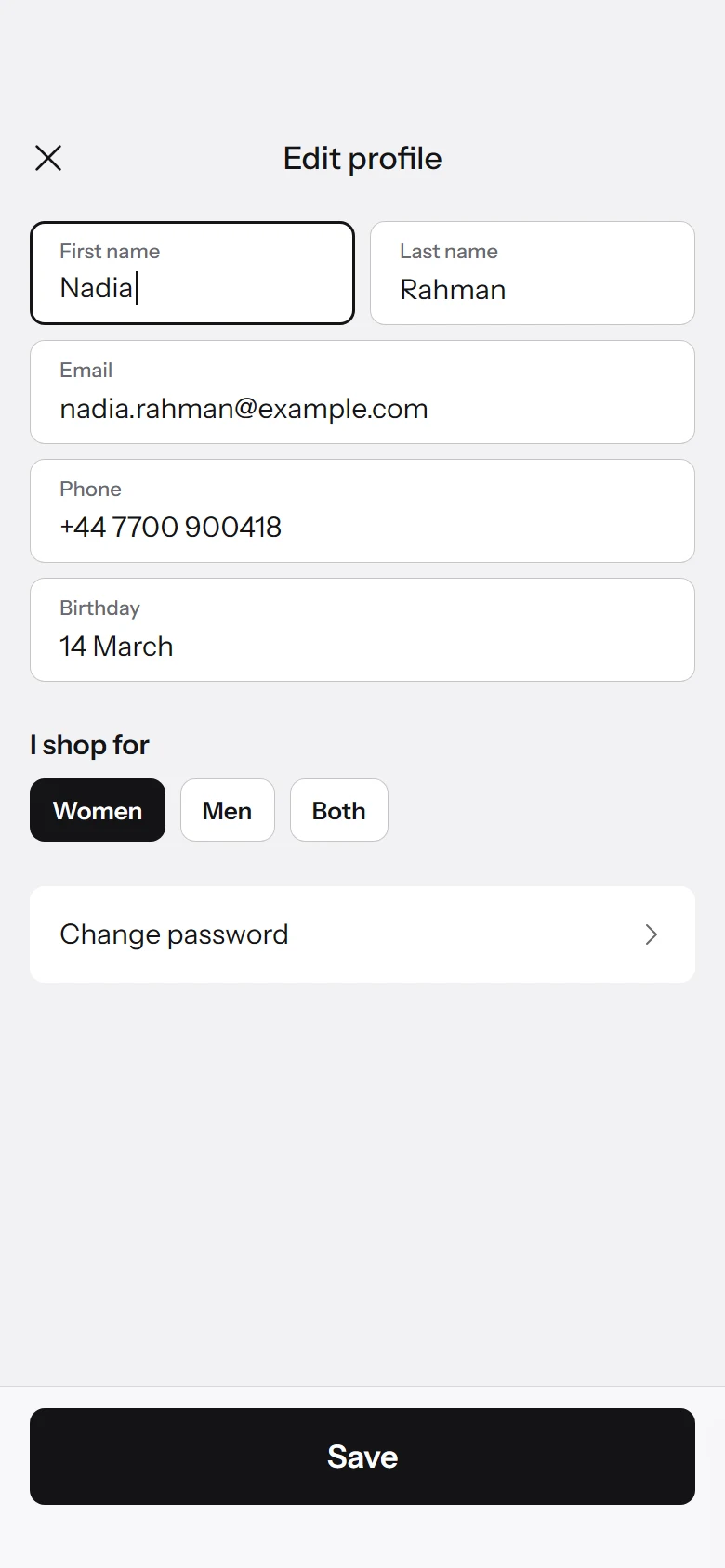 Form Store Edit Profile preview