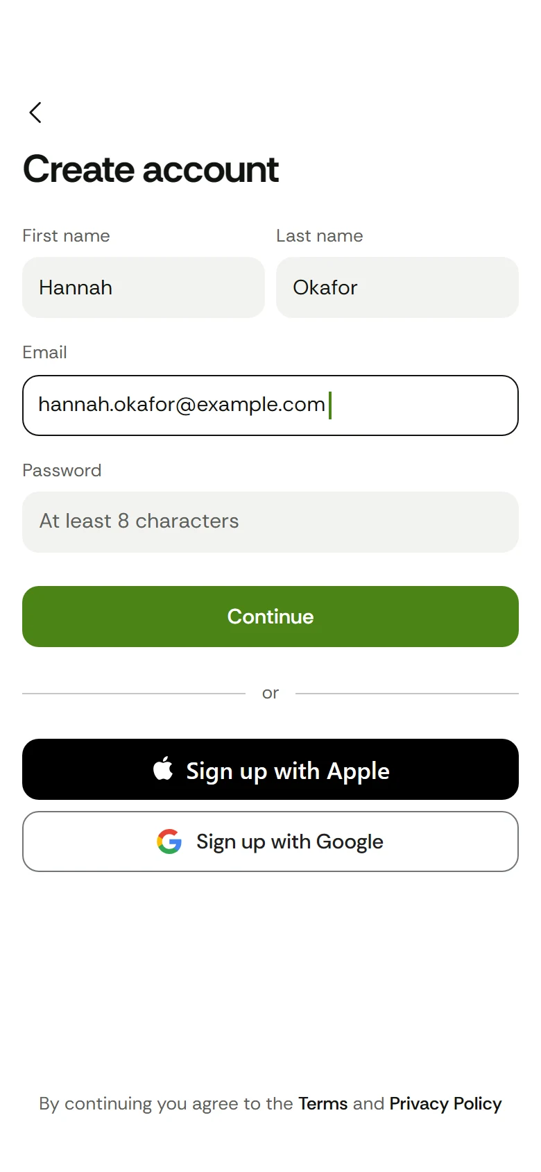 Harvest Store Create Account preview