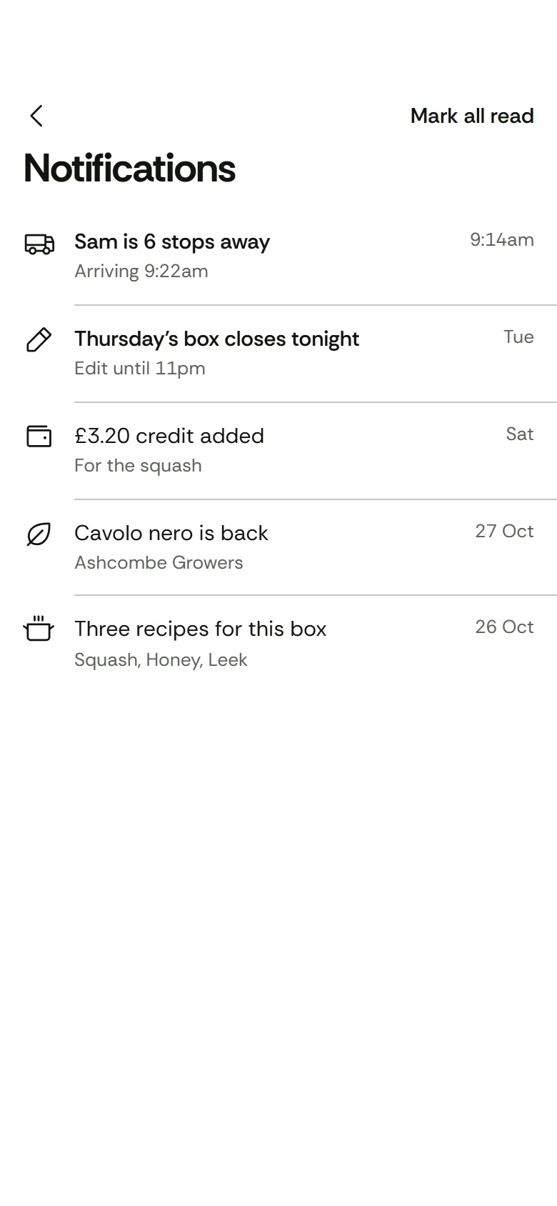Harvest Store Notifications preview