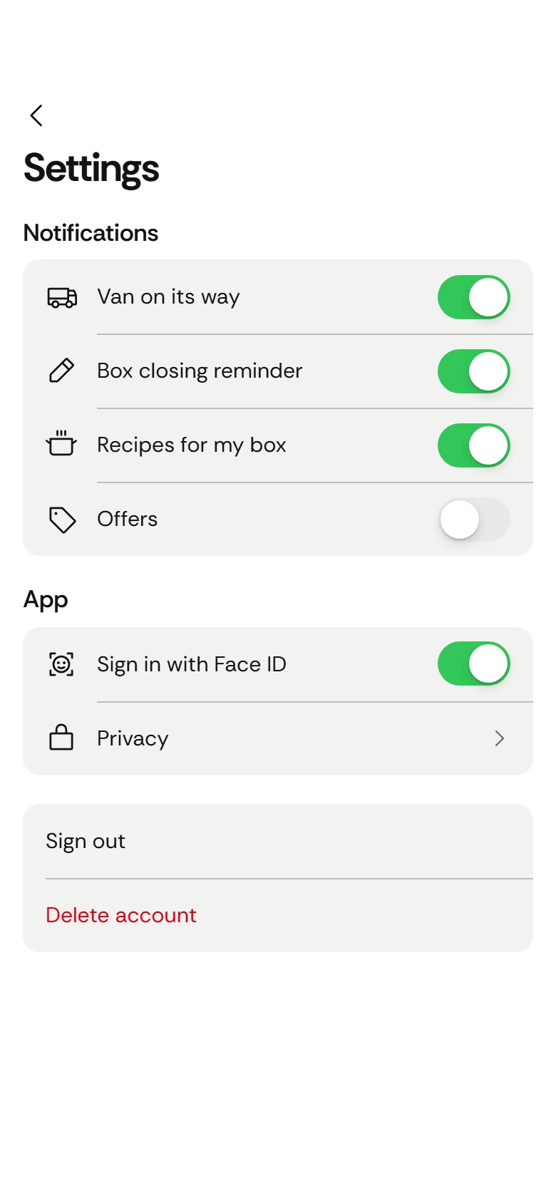 Harvest Store Settings preview
