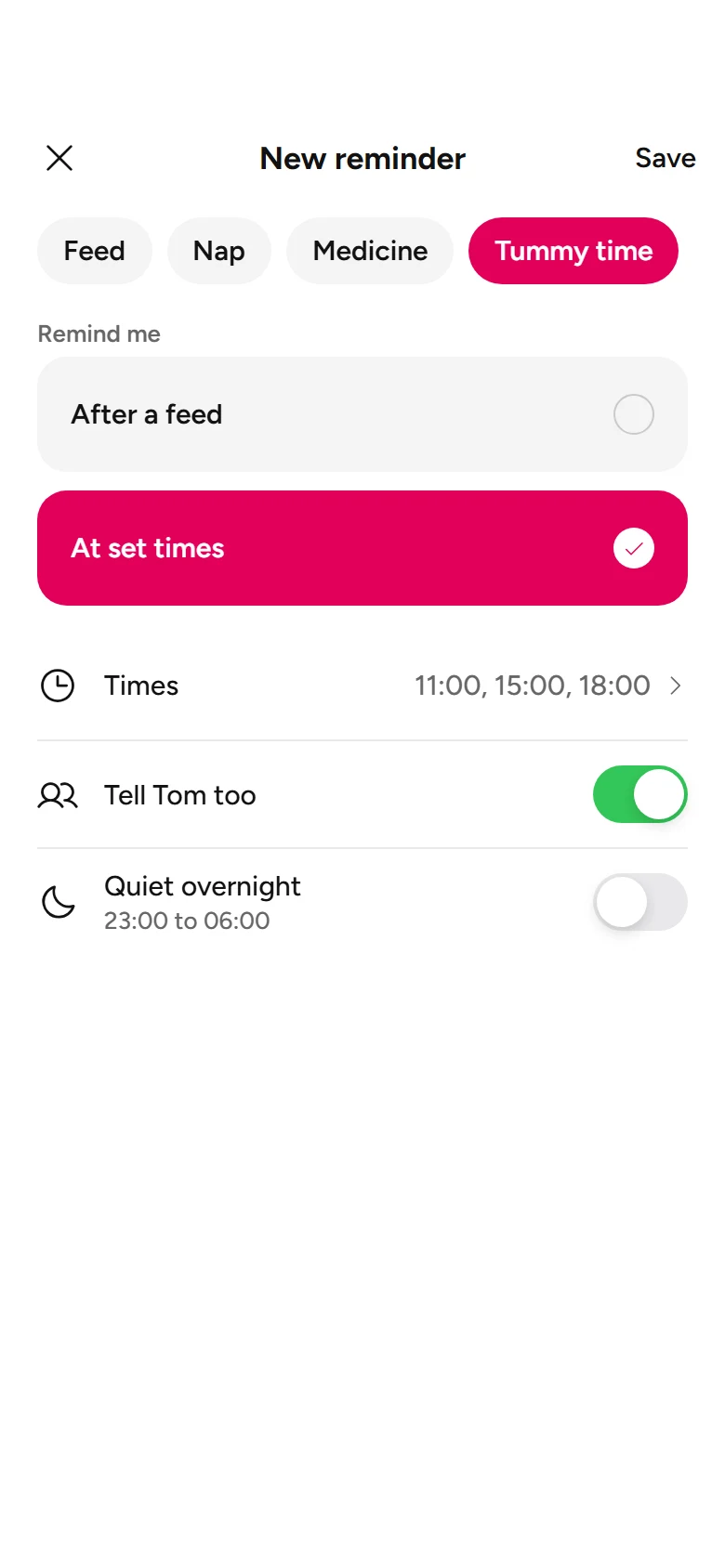 Hatch New Reminder preview