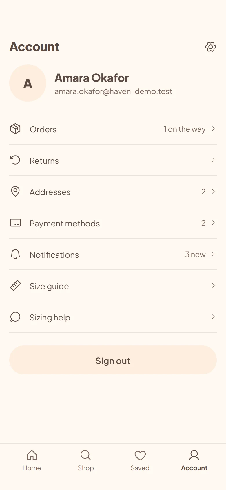 Haven Store Account preview