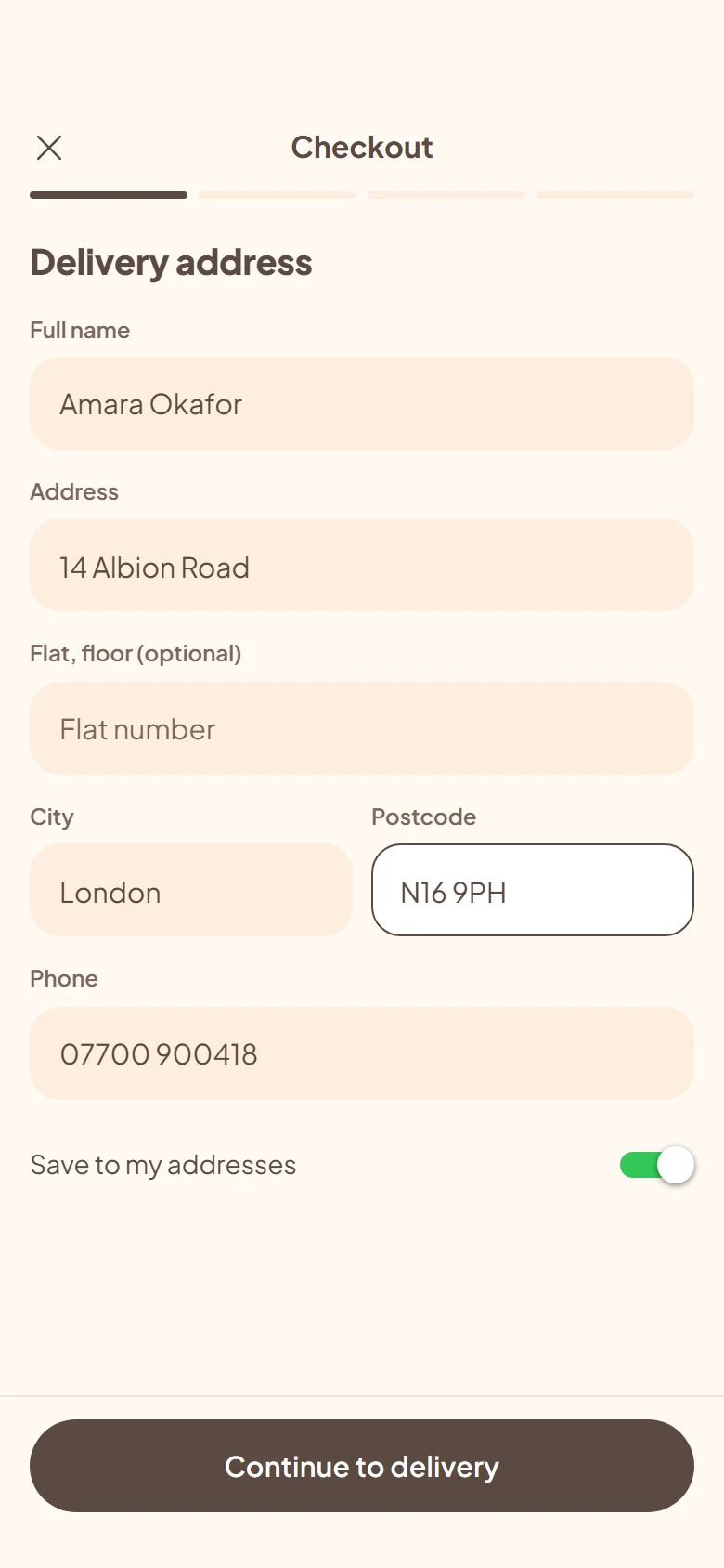 Haven Store Delivery Address preview