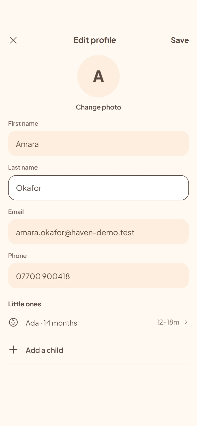 Haven Store Edit Profile preview