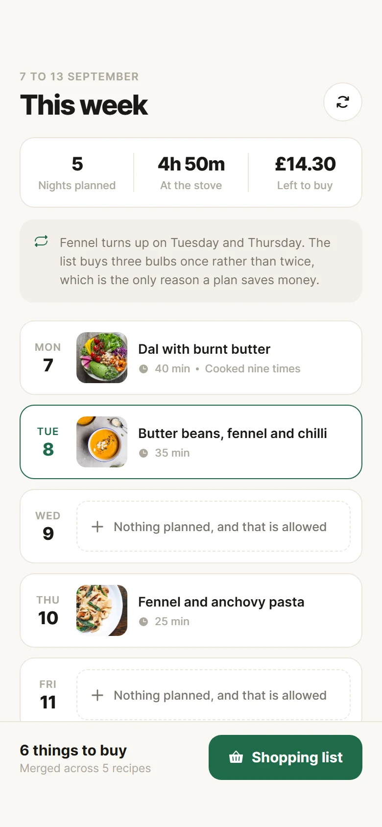 Hearth Week Plan preview