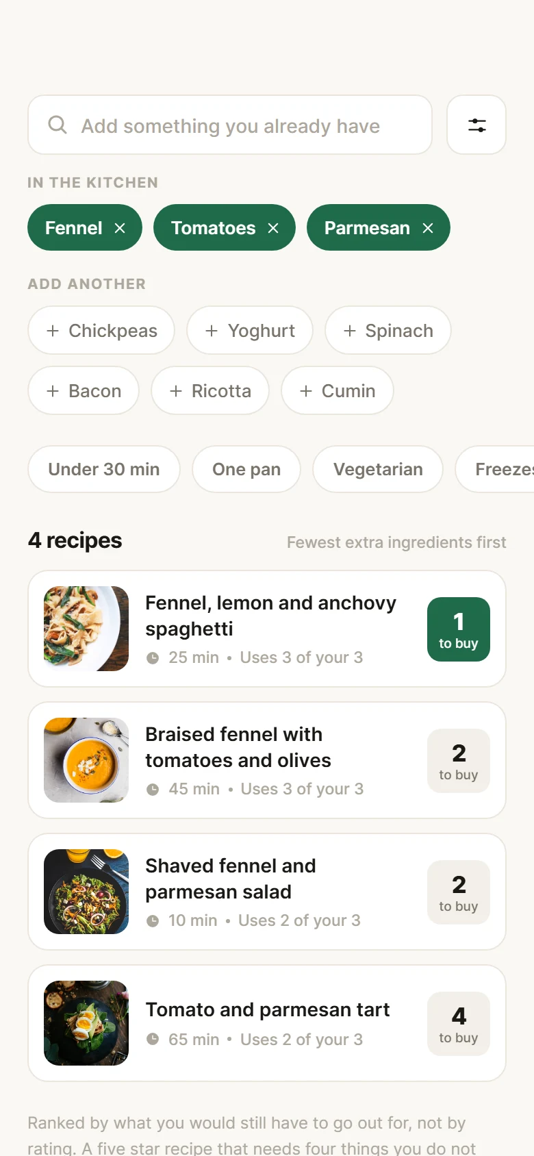 Hearth Ingredient Search preview