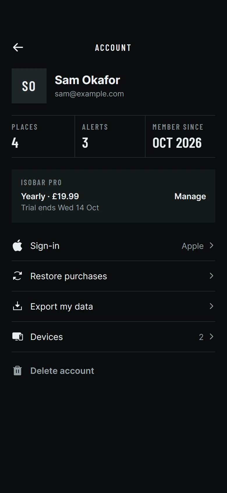 Isobar Account preview