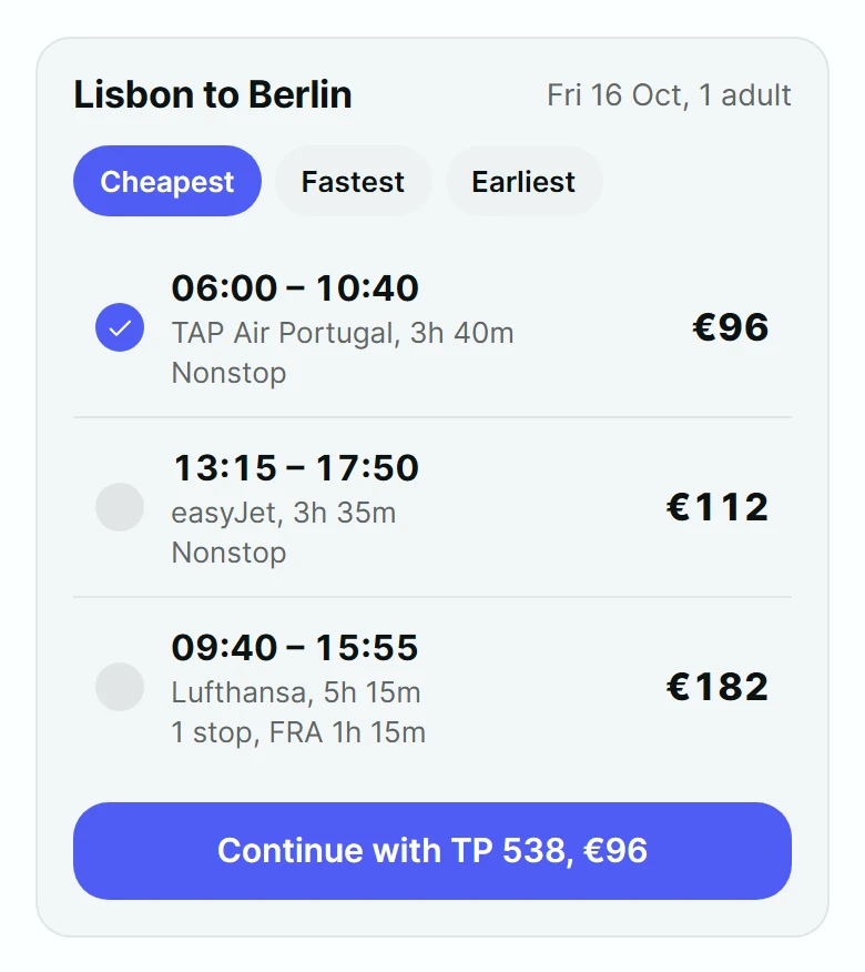Jaunt Flight Results Card preview