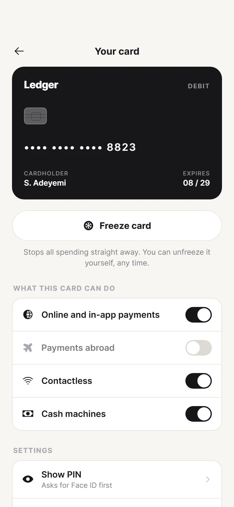 Prévia de Ledger Card Controls