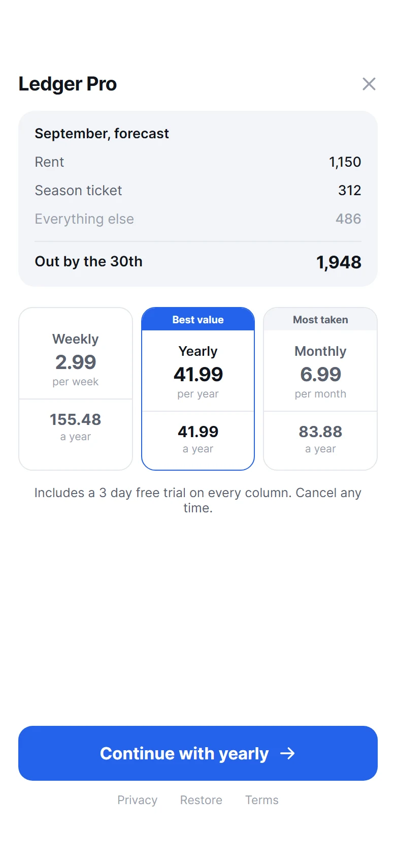 Ledger Three Columns preview