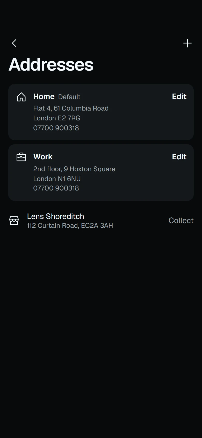 Lens Store Addresses preview