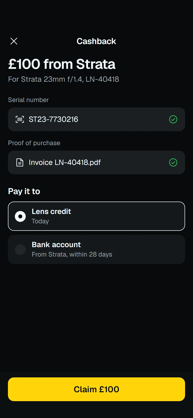 Lens Store Claim Cashback preview