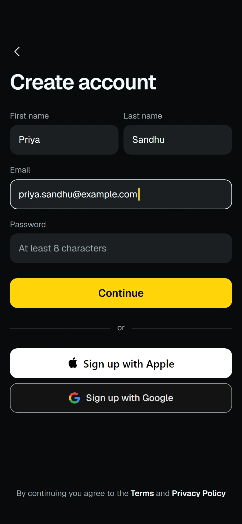 Lens Store Create Account preview