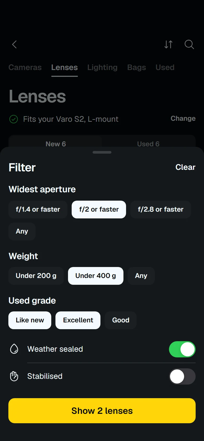 Lens Store Filters preview