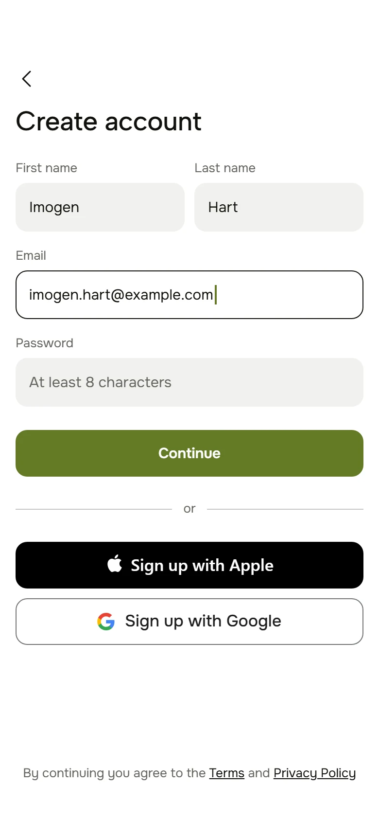 Linen Store Create Account preview