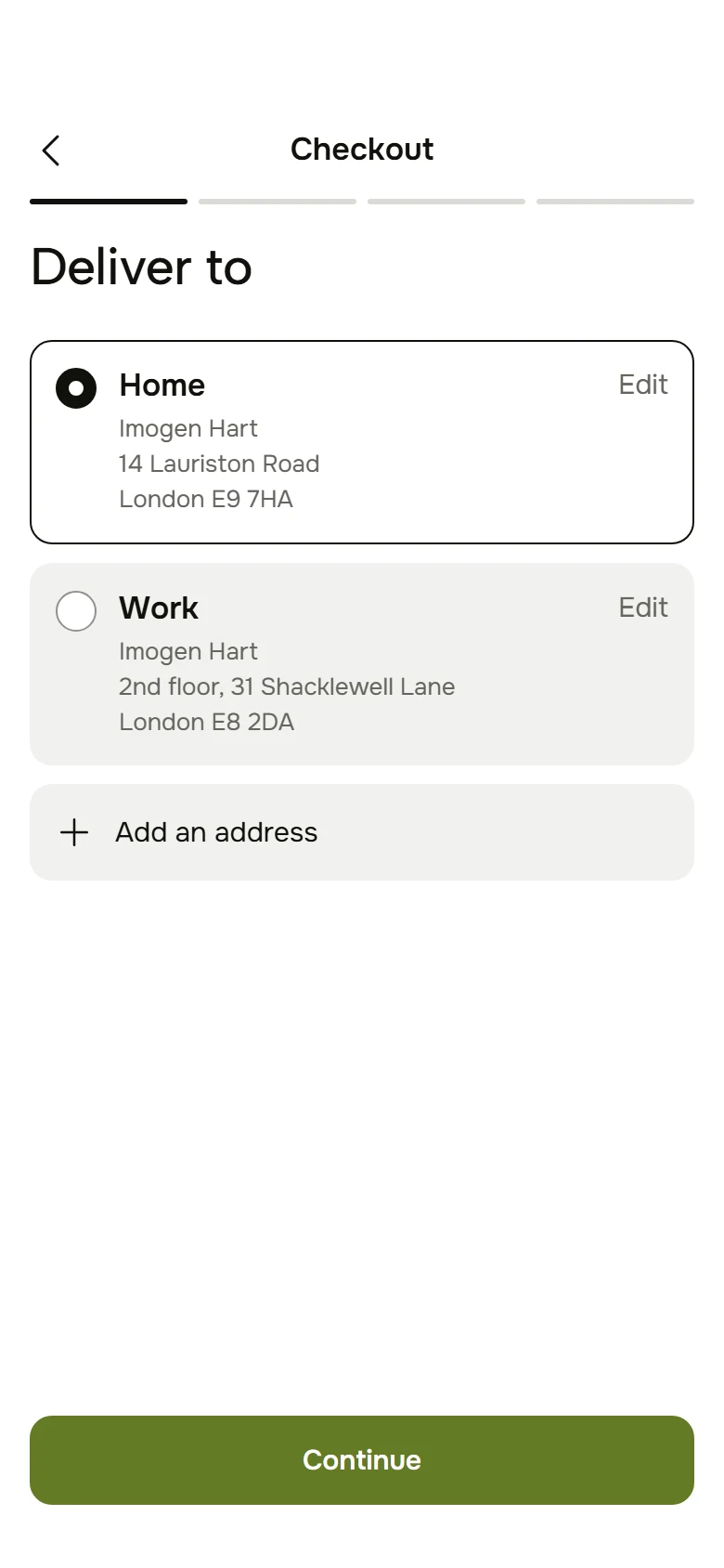 Linen Store Delivery Address preview