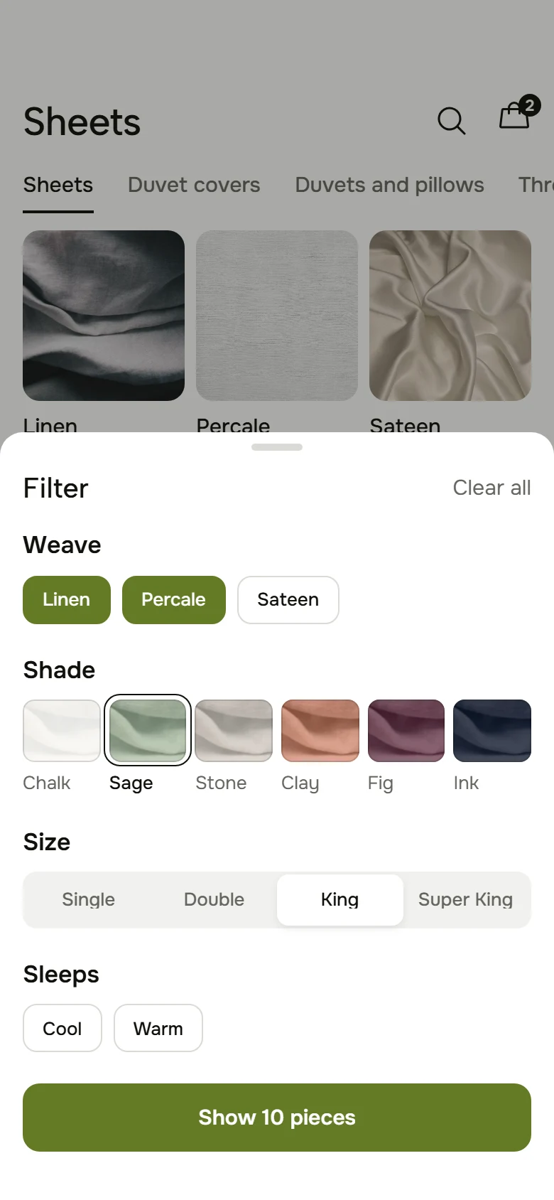 Linen Store Filters preview